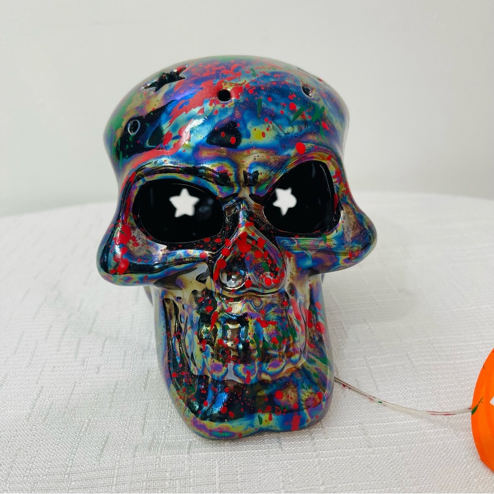 Colorful Skull Art Sculpture Ceramics/Light